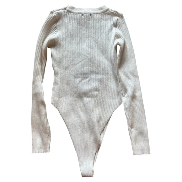 White Ribbed Cutout Bodysuit - Picture 3 of 5